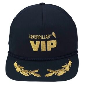 Caterpillar VIP Hat Vintage Navy Gold Scrambled Eggs Rope Snapback CAT USA Made